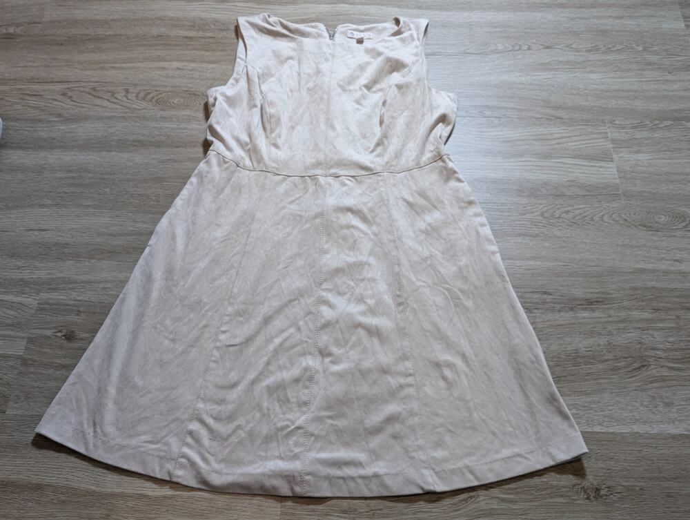 Lila Rose Womens 12 Beige Faux Suede Sleeveless Fit Flare Dress Career Wedding